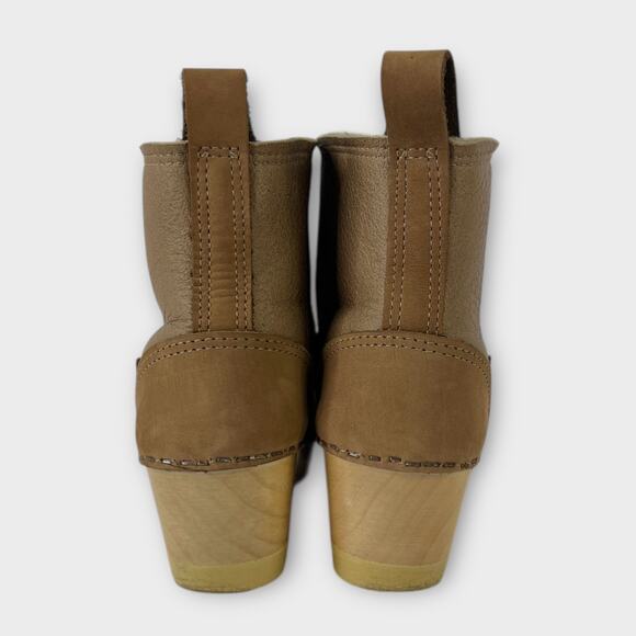 No. 6 5" Pull on Shearling Clog Boot on Mid Heel in Natural and Khaki Size 38 - Picture 4 of 16